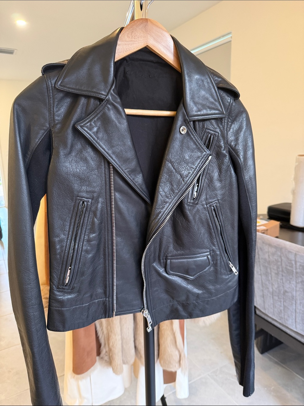 Rick Owens Black Leather Asymmetrical Zip Jacket - Women